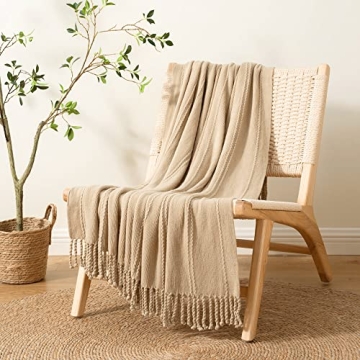 BATTILO HOME Tan Throw Blanket for Couch and Bedroom