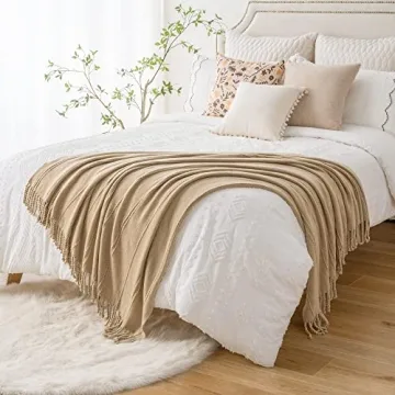 BATTILO HOME Tan Throw Blanket for Couch and Bedroom