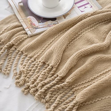 BATTILO HOME Tan Throw Blanket for Couch and Bedroom