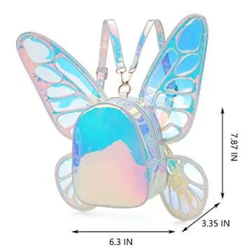 ENJOININ Women's Laser Holographic Backpack Butterfly Angel Wings Casual Daypack Shoulder Bag (Laser Light Blue)
