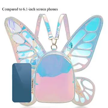 ENJOININ Women's Laser Holographic Backpack Butterfly Angel Wings Casual Daypack Shoulder Bag (Laser Light Blue)