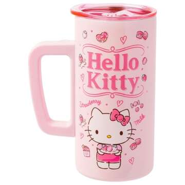 Silver Buffalo Sanrio Hello Kitty Double Wall Stainless Steel Coffee Mug with Handle Featuring Hello Kitty, 15 Ounces