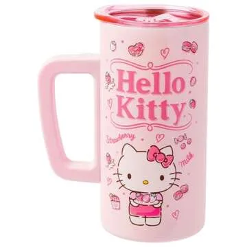 Silver Buffalo Sanrio Hello Kitty Double Wall Stainless Steel Coffee Mug with Handle Featuring Hello Kitty, 15 Ounces