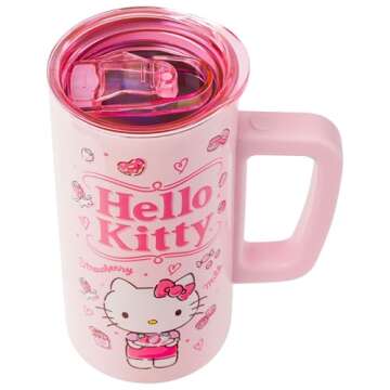 Silver Buffalo Sanrio Hello Kitty Double Wall Stainless Steel Coffee Mug with Handle Featuring Hello Kitty, 15 Ounces