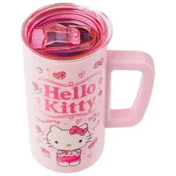 Silver Buffalo Sanrio Hello Kitty Double Wall Stainless Steel Coffee Mug with Handle Featuring Hello Kitty, 15 Ounces