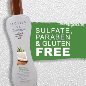 Biosilk Silk Therapy with Natural Coconut Oil Leave-In Treatment, Helps Control Frizz & Flyaways, Sulfate, Paraben & Cruelty-Free, 5.64 Oz