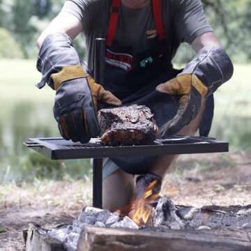 GameMaker - Open Fire Cooking Gravity Combo Grill & Skillet, Ultimate Camping Cooking Tool Black, Gr...