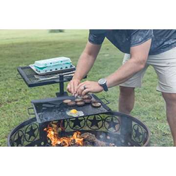 GameMaker - Open Fire Cooking Gravity Combo Grill & Skillet, Ultimate Camping Cooking Tool Black, Grill dimensions: 18.5” x 16.375”