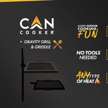 GameMaker - Open Fire Cooking Gravity Combo Grill & Skillet, Ultimate Camping Cooking Tool Black, Grill dimensions: 18.5” x 16.375”