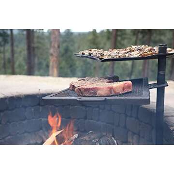 GameMaker - Open Fire Cooking Gravity Combo Grill & Skillet, Ultimate Camping Cooking Tool Black, Grill dimensions: 18.5” x 16.375”