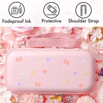 BelugaDesign Moon Switch Carrying Case | Pastel Hard Travel Shell Compatible with Nintendo Switch Standard Lite OLED | Cute Moon Silhouette Heart Magic Bow Design (Pink)