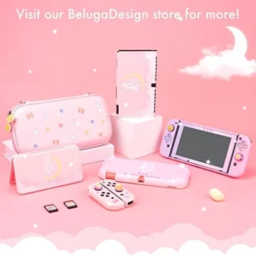 BelugaDesign Moon Switch Carrying Case | Pastel Hard Travel Shell Compatible with Nintendo Switch Standard Lite OLED | Cute Moon Silhouette Heart Magic Bow Design (Pink)