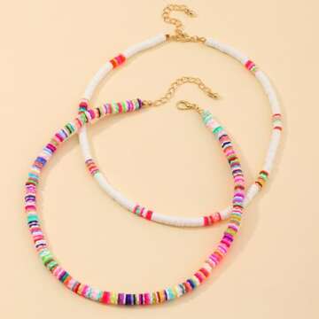 GENBREE Boho Beaded Choker Necklace Colorful Layered Neck Chain Necklaces Beach Short Neck Jewelry f...