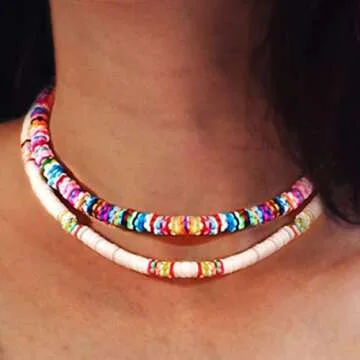GENBREE Boho Beaded Choker Necklace Colorful Layered Neck Chain Necklaces Beach Short Neck Jewelry for Women