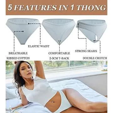 FINETOO 10 pack Cotton Thongs for Women Breathable Low Rise Bikini Lady Panties Womens Underwear Sexy S-XL