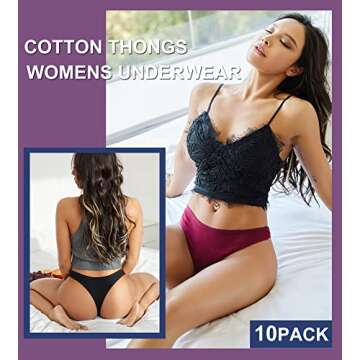 FINETOO 10 pack Cotton Thongs for Women Breathable Low Rise Bikini Lady Panties Womens Underwear Sexy S-XL