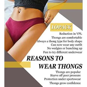 FINETOO 10 pack Cotton Thongs for Women Breathable Low Rise Bikini Lady Panties Womens Underwear Sexy S-XL