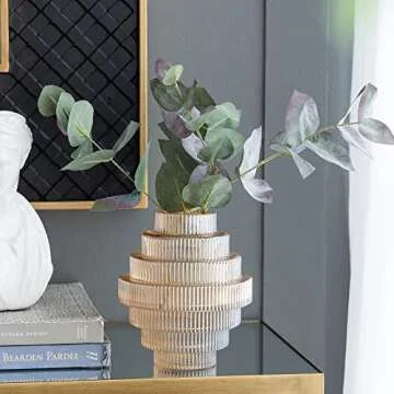 A&B Home Amber Fluted Geometric Vase Set - Set of 2 Small Tiered Decorative Glass Vase, Tabletop Home Decor, Bedroom Living Room Accent Piece Entryway Console Table Sideboard Flower Vase, 6" x 6" x 7"