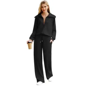 XIEERDUO Travel Outfits For Women Black Two Piece Set 2024 Fall Winter Outfits Black S