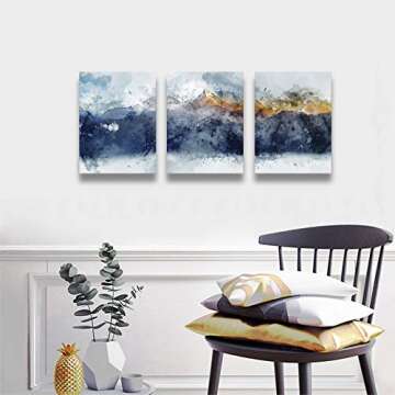 Youshion Art Abstract Canvas Wall Art for Living Room Modern Navy Blue Abstract Mountains Print Post...