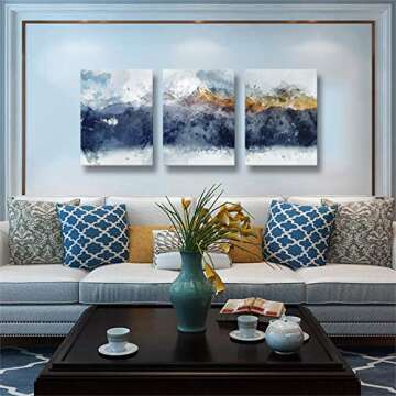 Youshion Art Abstract Canvas Wall Art for Living Room Modern Navy Blue Abstract Mountains Print Poster Picture Artworks for Bedroom Bathroom Kitchen Wall Decor 3 Pieces 12" X 16" Ready to Hang
