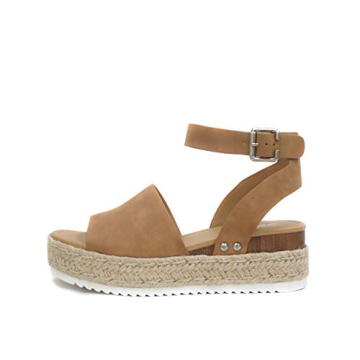 Stylish Tan Espadrilles Sandals: Comfortable Flatform Wedge & Ankle Strap