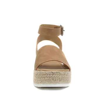 Trendy Tan Espadrilles Sandals Flatform Wedge Comfort