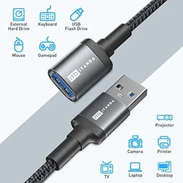ITANDA 10FT USB 3.0 Extension Cable for Fast Transfers