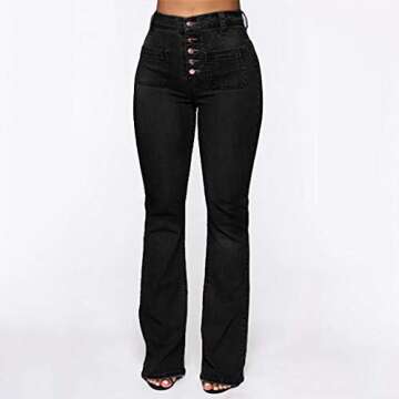 WUAI-Women Juniors Stylish Bell Bottom High Waist Stretch Jeans for Plus Size
