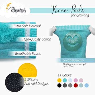 Baby Knee Pads for Crawling Protector -12 Pairs Anti-Slip Adjustable Breathable Cotton Baby Knee Socks Leggings Happy Face & Round Design for Babies Crawling Walking for Infant Toddler Kids Boys Girls