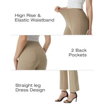 AFITNE Women’s Yoga Dress Pants Stretchy High Waisted Straight Leg Business Casual Pants with Pockets Pull On Cropped Work Pants Office Trendy Ponte Ankle Slacks Khaki 28" S