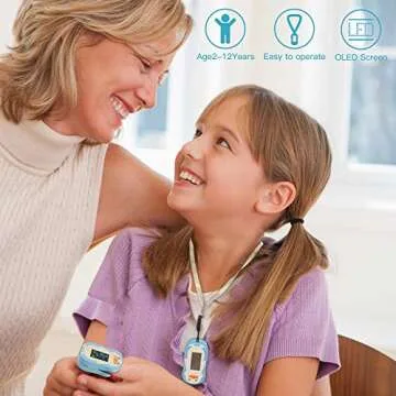 Wellue Children Pulse Oximeter Fingertip, Blood Oxygen Saturation for Kids, Low Oxygen Level Reminder, Pulse Rate Monitor with Batteries, Lanyard (Blue Model FS20P)