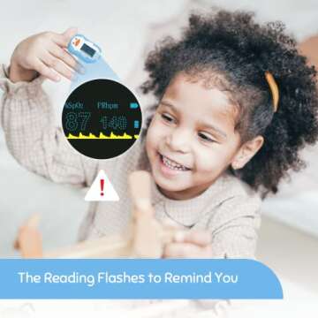 Wellue Children Pulse Oximeter Fingertip, Blood Oxygen Saturation for Kids, Low Oxygen Level Reminder, Pulse Rate Monitor with Batteries, Lanyard (Blue Model FS20P)