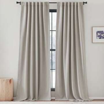 NICETOWN Faux Linen Curtains 96 inches Long, Pinch Pleated Curtains Room Darkening Window Drapes Thermal Insulated Light/Noise Blocking for Living Room/Bedroom, Angora, W50 x L96, 2 Pieces