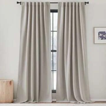 NICETOWN Faux Linen Curtains 96 inches Long, Pinch Pleated Curtains Room Darkening Window Drapes Thermal Insulated Light/Noise Blocking for Living Room/Bedroom, Angora, W50 x L96, 2 Pieces