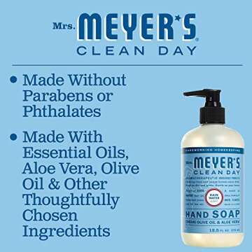 MRS. MEYER'S CLEAN DAY Hand Soap, Made with Essential Oils, Biodegradable Formula, Rain Water, 12.5 fl. oz - Pack of 3