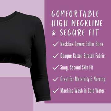 Kosher Casual Women's Modest High Neck Cropped Layering Shell - Cotton Spandex 3/4 Sleeve Base Pullo...