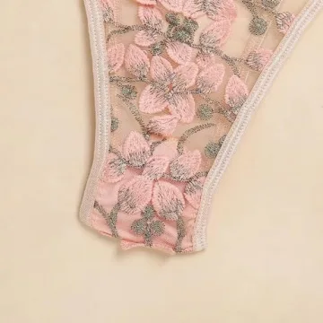 Lilosy Floral Embroidered Teddy Babydoll Lingerie Pink Small