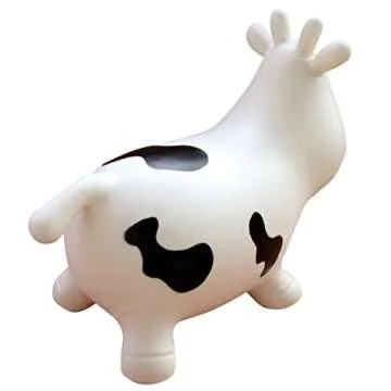 AppleRound Cow Bouncer with Air Pump, Inflatable Space Hopper, Ride-on Bouncy Animal (White)