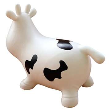 AppleRound Cow Bouncer with Air Pump, Inflatable Space Hopper, Ride-on Bouncy Animal (White)