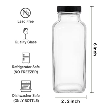 HINGWAH 12 OZ Glass Drink Bottles Set of 12 for Juices