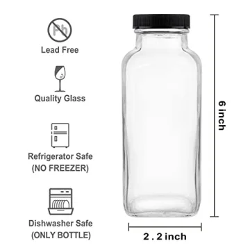 HINGWAH 12 OZ Glass Drink Bottles Set of 12 for Juices