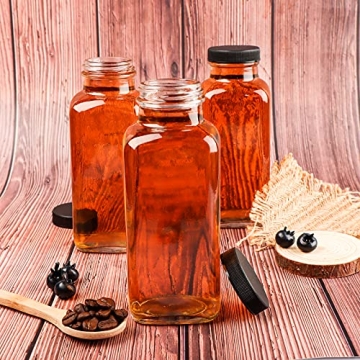 HINGWAH 12 OZ Glass Drink Bottles Set of 12 for Juices