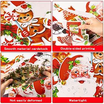 K1tpde 12PCS Vintage Christmas Cutout Home Decoration, Santa Claus Snowman Cutout Decor, Large Size Christmas Cutouts Cardstock, Retro Christmas Cut-Outs Cardboard, Winter Holiday Party Decorations