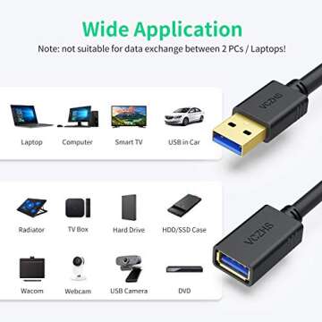 15ft VCZHS USB 3.0 Extension Cable for High-Speed Connectivity
