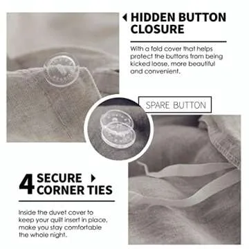 Simple&Opulence 100% Linen Duvet Cover Set 3pcs Basic Style Natural French Washed Flax Solid Color Soft Breathable Farmhouse Bedding with Button Closure - Linen, Full