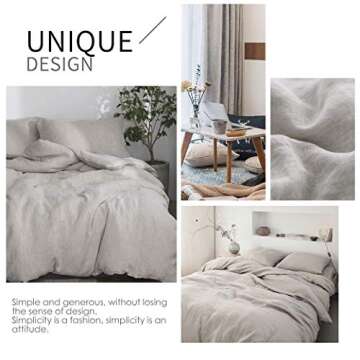 Simple&Opulence 100% Linen Duvet Cover Set 3pcs Basic Style Natural French Washed Flax Solid Color Soft Breathable Farmhouse Bedding with Button Closure - Linen, Full