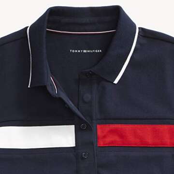 Tommy Hilfiger Women's Adaptive Polo Dress with Magnetic Buttons, Navy/Red/White, MD