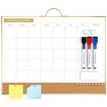 ARCOBIS Dry Erase Calendar with Cork Board for Wall, 12"x16" Magnetic Monthly Calendar Whiteboard wi...
