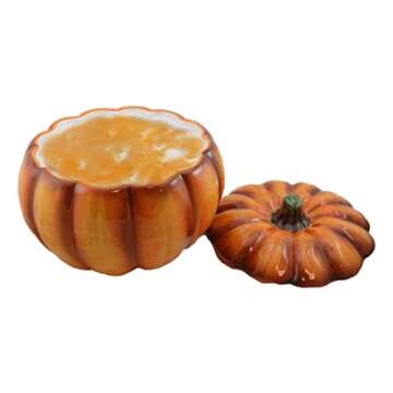 Ebros 6" Diameter Home And Kitchen Gourmet Vegetable Pumpkin Soup Or Dessert Bowl With Lid Ceramic Decor Dinnerware For Halloween Pumpkins Party Accent (1)